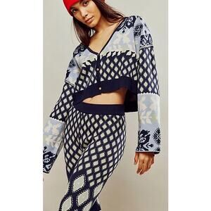 Free People Snow Bunny Knit SET Cardigan & Leggings XS Blue Lounge Nordic Indie